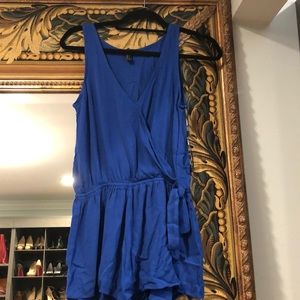Blue tie front button romper